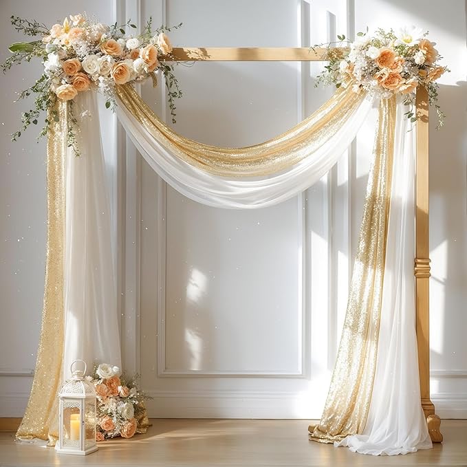 Wedding Arch Draping Fabric, 1 Panel 28" x19ft White Arch Drapes & 1 Panel 16" by Partisky