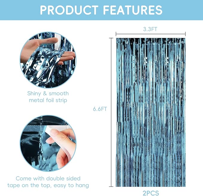 2 Pack Blue Pool Streamers Party Decorations Ocean Beach Theme Tinsel Backdrop - Image 2