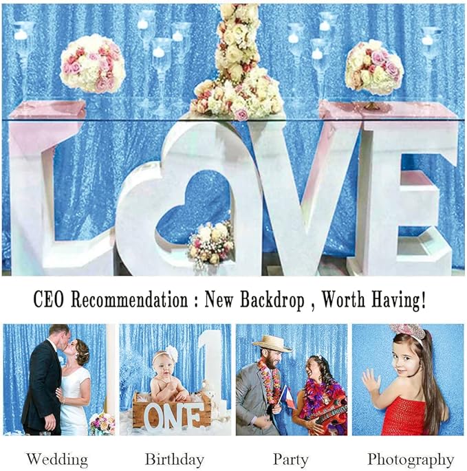 ShiDianYi Baby Blue Sequin Backdrop 8FTx10FT Photography Backdrops Light Blue - Image 6