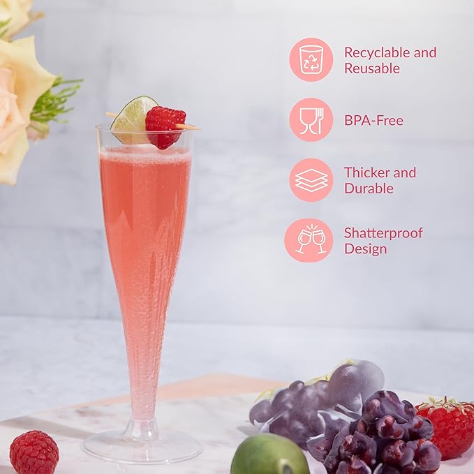 Prestee Set of 24 Clear Plastic Champagne Flutes - Image 5