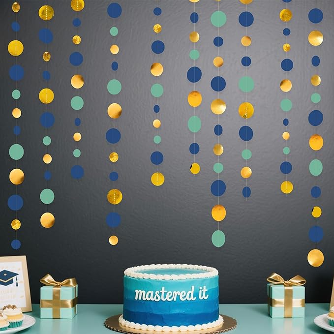 Blue Gold Green Decorations Circle Dots Garland Metallic Gold Navy Blue - Image 5