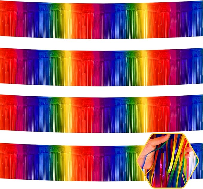 4 Pack 10 Feet Rainbow Foil Fringe Garland Metallic Tinsel Streamers Banner by Ferwzsr