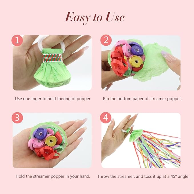 180 Pcs Hand Thrown Streamer Poppers Colorful, Confetti Streamers No Mess Paper - Image 3