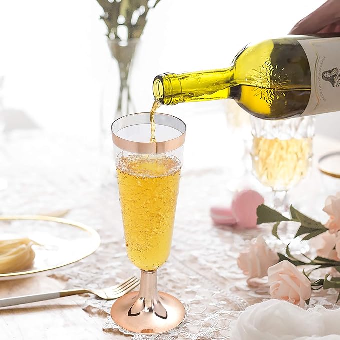 I00000 50 Pack Rose Gold Plastic Champagne Flutes, 5 Oz Fancy Rose Gold - Image 3