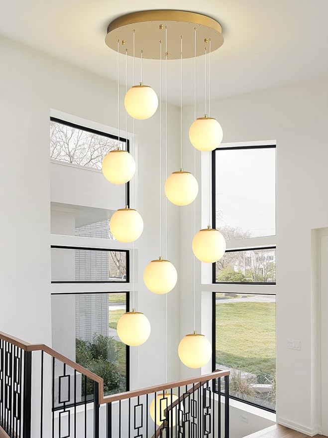 H118 Large Chandeliers for High Ceilings, 12-Lights Mid Century Globe - Image 2