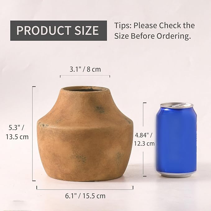 Mitt&Ditt Ceramic Flower Vase, 5.3 inch Pottery Farmhouse Rustic Vase, - Image 3