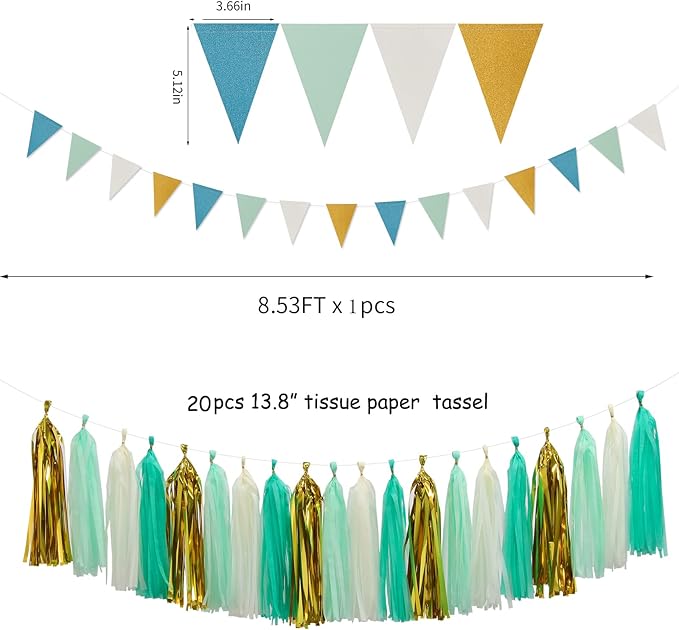 Teal-Blue Mint Beige-Gold Party Decorations - Image 3