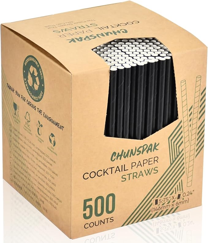 5.75 inch Black Short Paper Straws, Stir Straws by chunspak