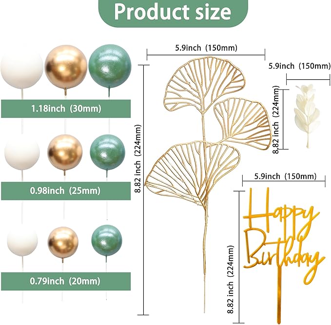 Gyufise 57Pcs Balls Cake Topper Boho Grass Cake topper Pearl Balls Acrylic - Image 2