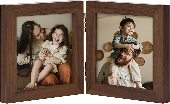 decorUhome Double 4x4 Picture Frame Vertical, Engineered Wood Bifold Photo Frame by decorUhome