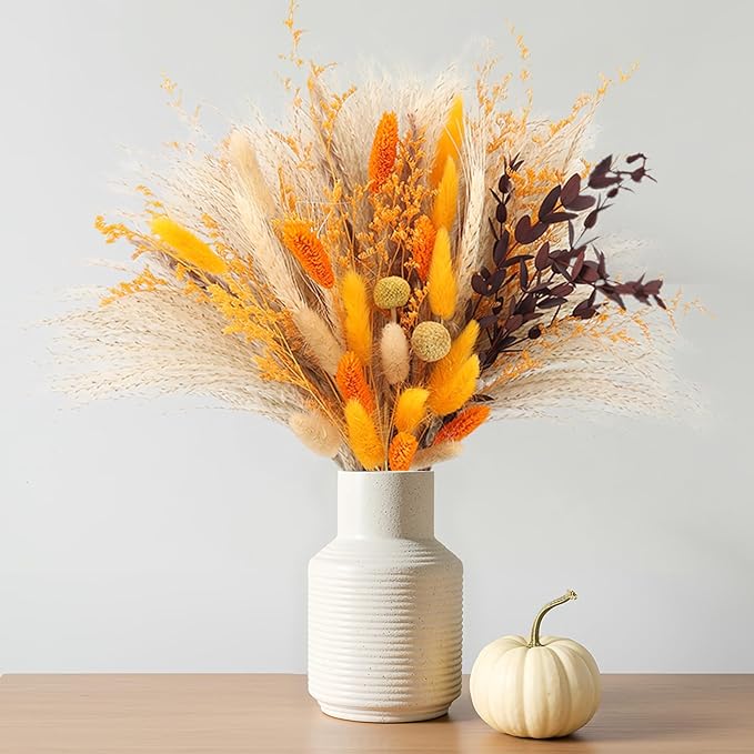 Fall Home Decor 104Pcs Orange Pampas Grass Autumn Dried Flowers Decorations by NTNIETING