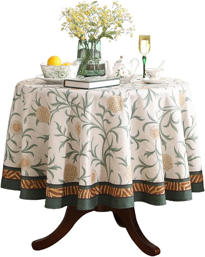 patdrea Designer Vintage Linen Round Tablecloth, French Table Cloth by Welcometopatdrea