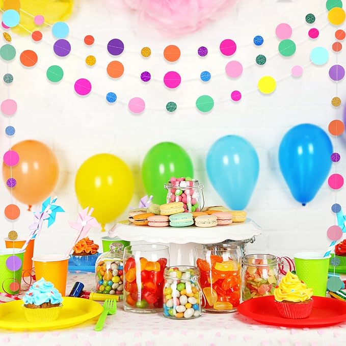 Outus 10 Pieces Colorful Dots Paper Garland Round Glitter Garland Hanging - Image 6