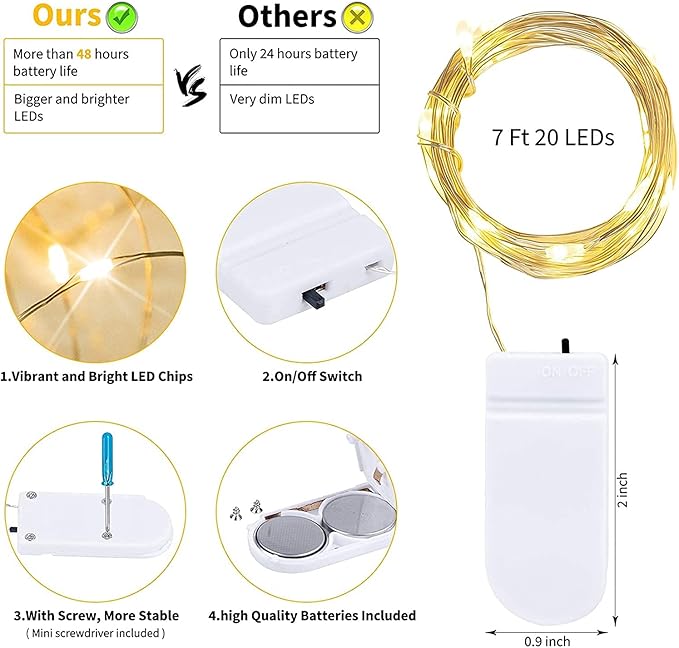 Brightown 24 Pack Fairy Lights Battery Operated String Lights - 7 ft 20 LED - Image 6