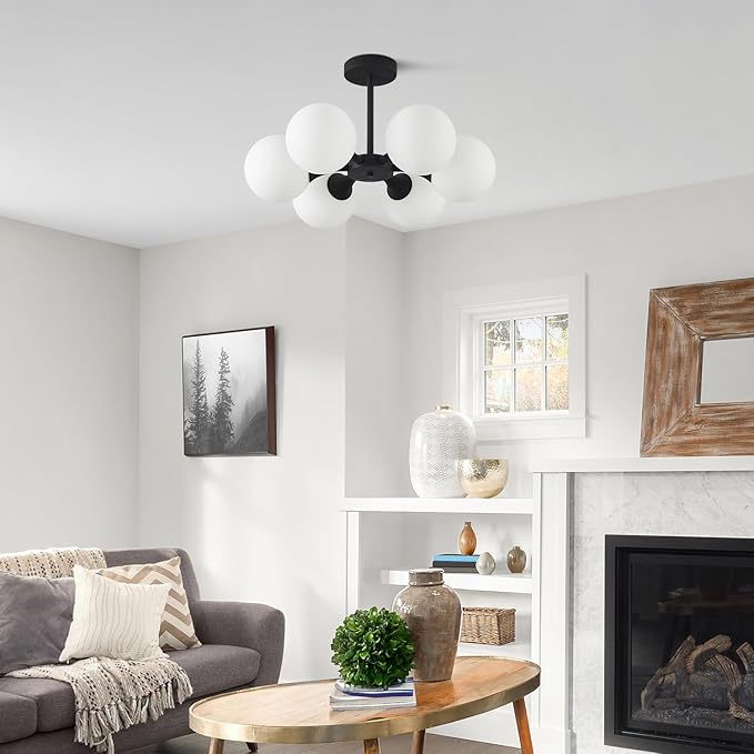 KCO Lighting 6 Lights Modern Semi Flush Mount Ceiling Light Fixture Glass Globe - Image 9