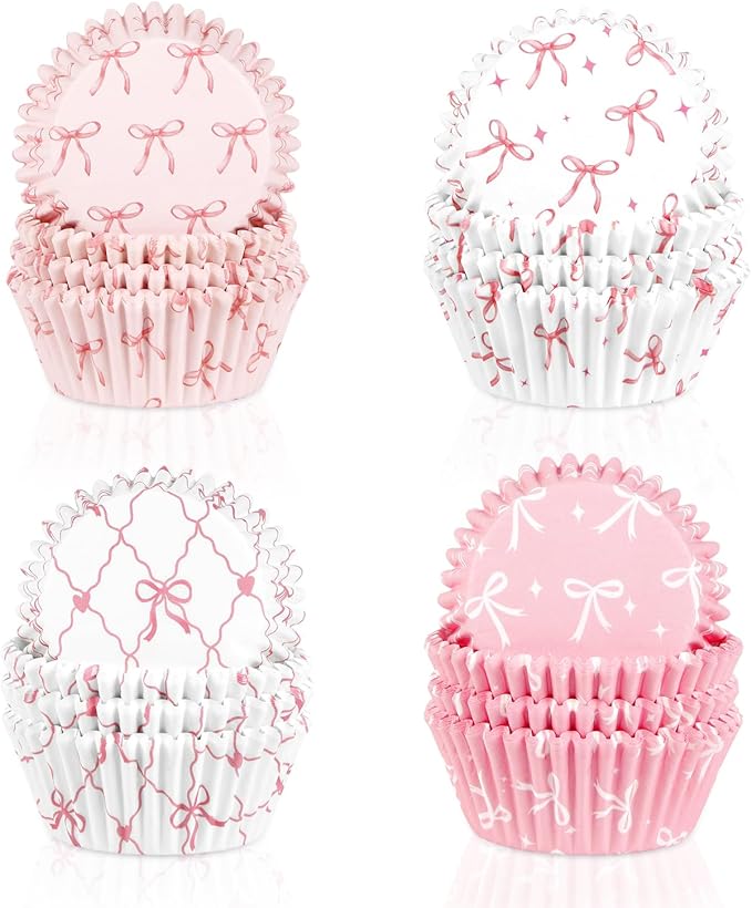 400 Pcs Pink Bow Cupcake Liners Coquette Bow Cupcake Wrappers Baking Cups by Quera