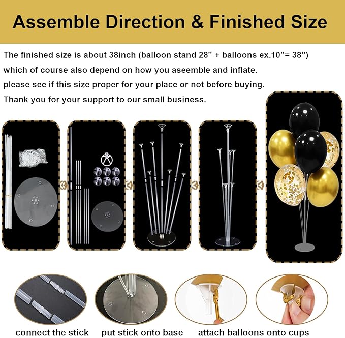 Black and Gold Party Decorations Balloon Stand Table Centerpieces - Image 2