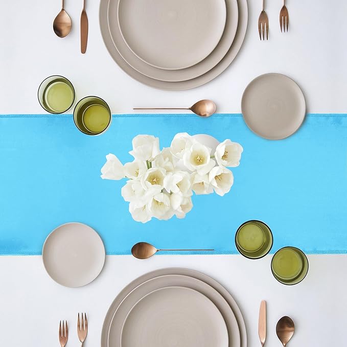 10 Pack Satin Table Runner 12 x 108 Inch Long Blue Silk Table Runner - Image 3