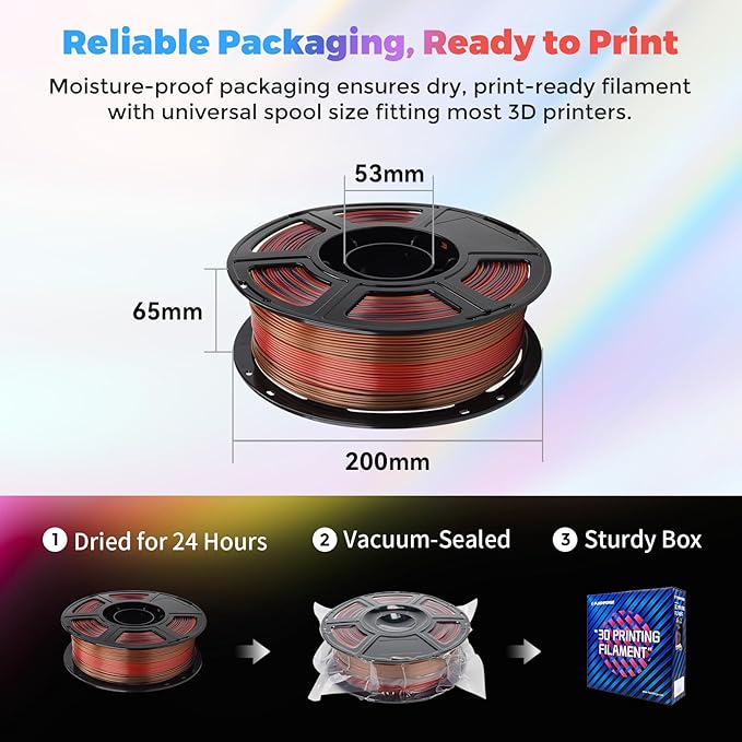 FLASHFORGE Silk PLA Filament 1.75mm Rainbow Waltz, 3D Printer Filament 1kg Spool - Image 7
