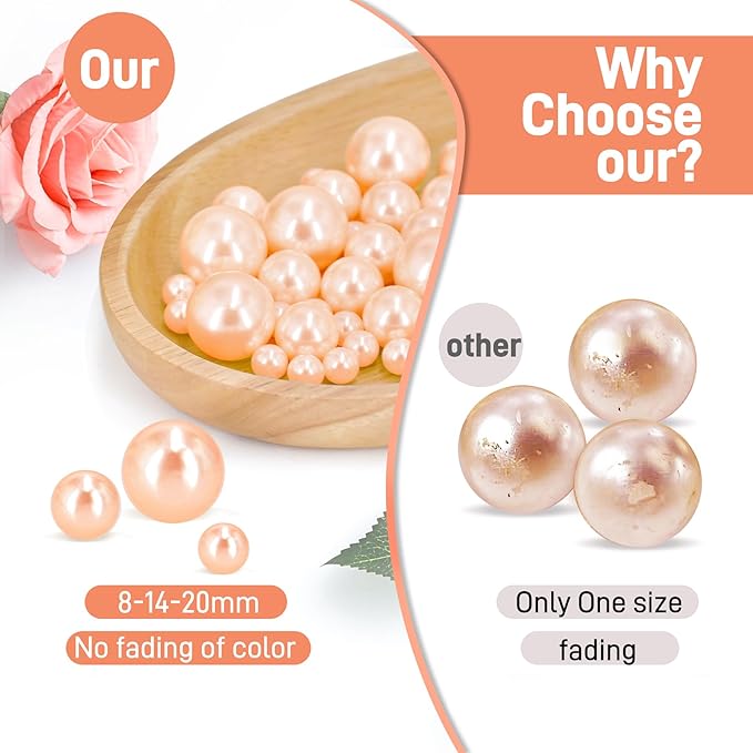 180PCS Champagne Beads for Centerpieces Vases, No Hole Polished Pearl Makeup - Image 3