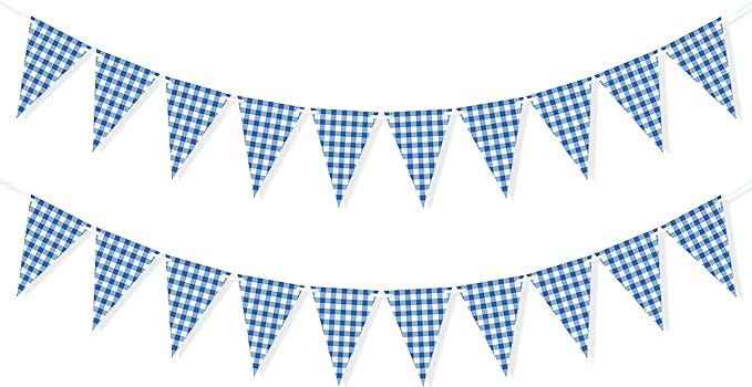 2 Pieces Blue Checkered Flags Banner, Double Sided Blue and White Gingham by VILIFEVER