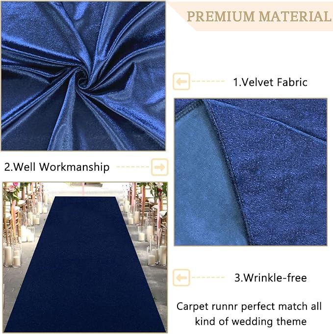MODFUNS Navy Blue Aisle Runner Wedding Runner Aisle Outdoor 4x20ft Velvet - Image 4