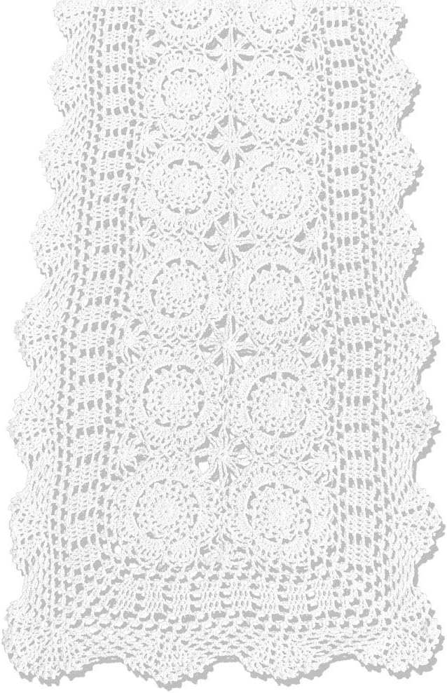 KEPSWET Cotton Handmade Crochet Lace Table Runner White Rectangle Coffee Table by KEPSWET