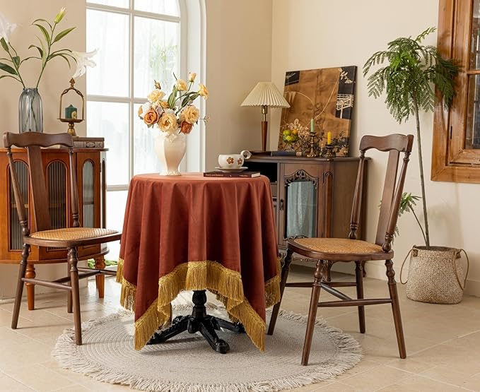 F-CHU Small Square Tablecloth 36 x 36 Inch Velvet Table Cloth Solid Burnt - Image 2