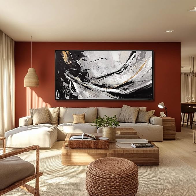 Home Decor Black and White Abstract Painting - Image 7