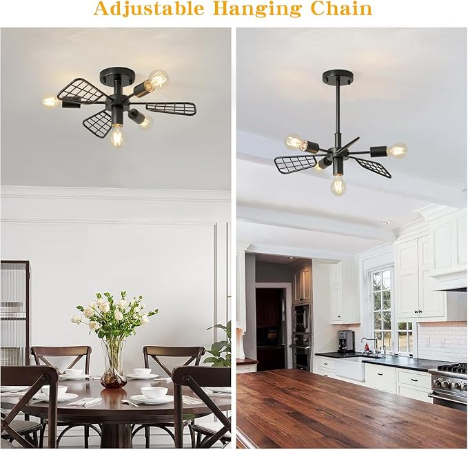 Modern Farmhouse Chandelier, 21 Inch Black Metal Geometry Rustic Vintage Semi - Image 5