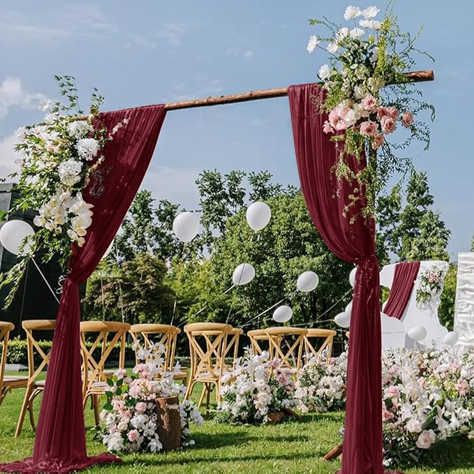 Burgundy Wedding Arch Draping Fabric 29" x 20 FT Red Drapes by DeZerlor