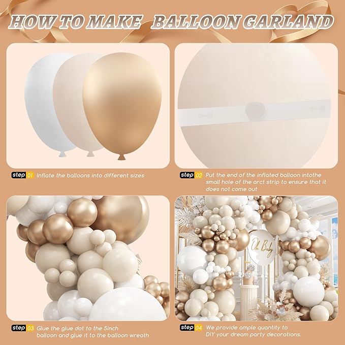 412Pcs White Sand Champagne Gold Balloon Arch Kit, Metallic Champagne Gold - Image 3