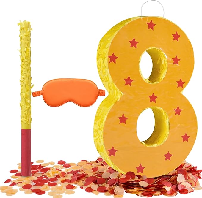 Orange and Red Star Number 8 Pinata, 16 Inch Piñata by LEMONIDEA