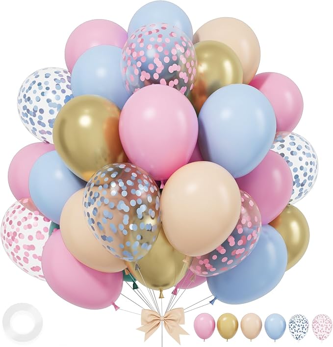 Gender Reveal Balloons, 12 Inches Pink And Blue Confetti Balloons by Sowide