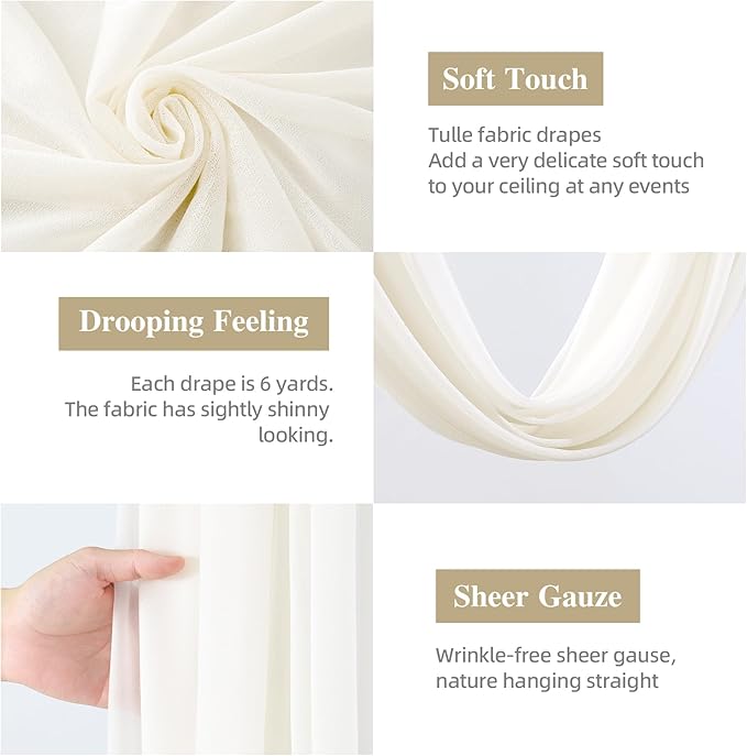 Wedding Arch Draping Fabric, 2 Panels 28" x 19Ft Ivory Wedding Arch Drapes - Image 2