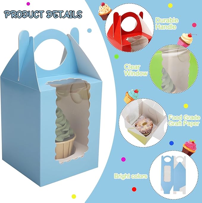 Individual Cupcake Boxes 4x4x5 Inches Disposable Pastry Tray Boxes, - Image 3