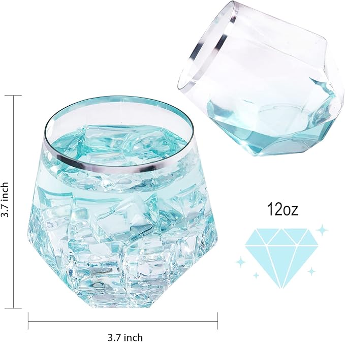 LUODA Silver Diamond Shaped Plastic Stemless Wine Glasses Set of 24, Disposable - Image 2