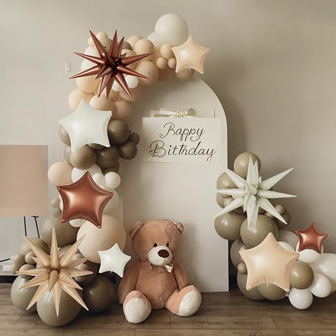 16 Pcs Cream Caramel Brown Star Balloons, 22/18/10 Inch Foil Neutral Balloons - Image 5