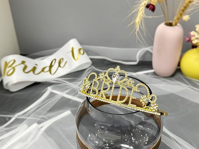 JETKONG 3 Pcs Bachelorette Party Decorations "BRIDE" Crown, Bride to Be - Image 2