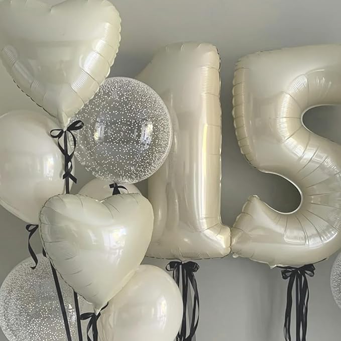 Cream Heart Balloons, 18 Inch Cream White Heart Shape Balloon - Image 4