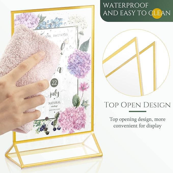 Hoteam 18 Pack Clear Acrylic Double Sided Frames Display Holder Gold Frames - Image 5