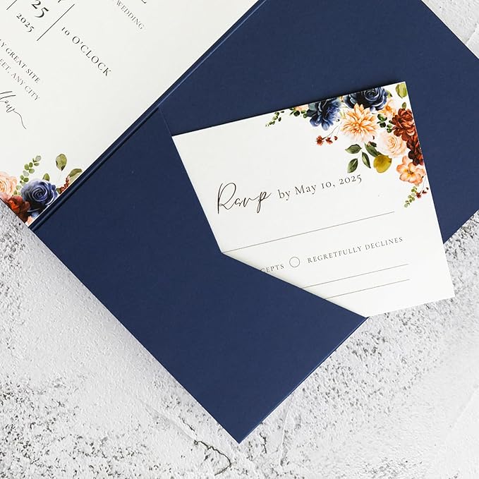20 PCS Navy Blue Tri-fold Laser Cut Wedding Invitation Pockets - Image 8