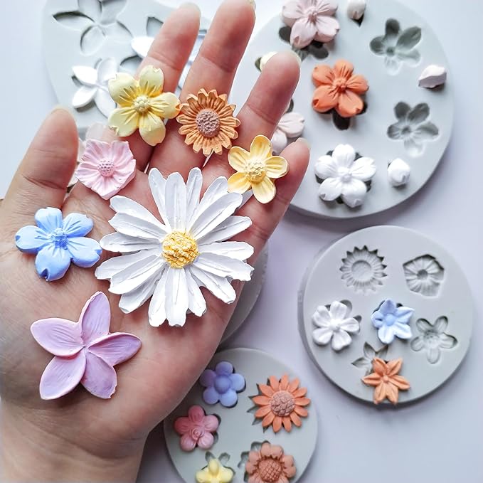 5PCS Flower Silicone Molds, Daisy Flower Fondant Chocolate Jelly Cake - Image 4
