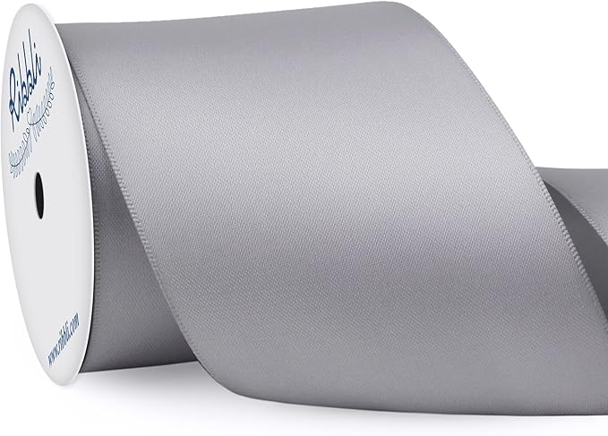 Ribbli Silver Double Faced Satin Ribbon, 3” x Continuous 10 Yards, Use by Ribbli