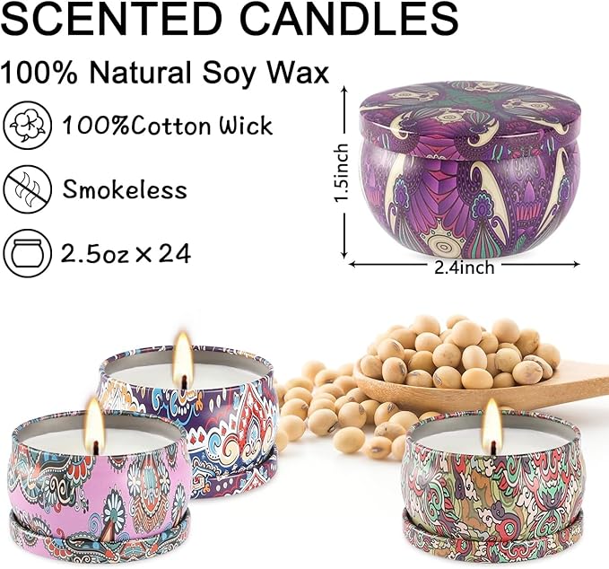 24 Pack Scented Candles Set for Home, Relaxing Stress Relief, Aromatherapy - Image 4