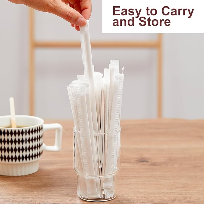 Wooden Coffee Stirrers Individually Wrapped, 500-Count 5.5 Inch Birch Stir - Image 3