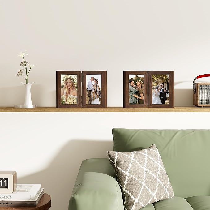 decorUhome Double 4x6 Picture Frame Vertical, Engineered Wood Bifold Photo Frame - Image 7