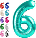 Teal Blue 40 Inch Mylar Foil Number 6 Balloon, Birthday Digital Balloons by Upgesy