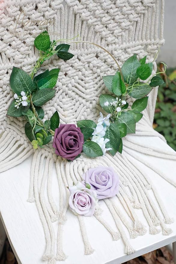 Floroom Artificial Flowers 25pcs Real Looking Plum Foam Fake Roses - Image 7