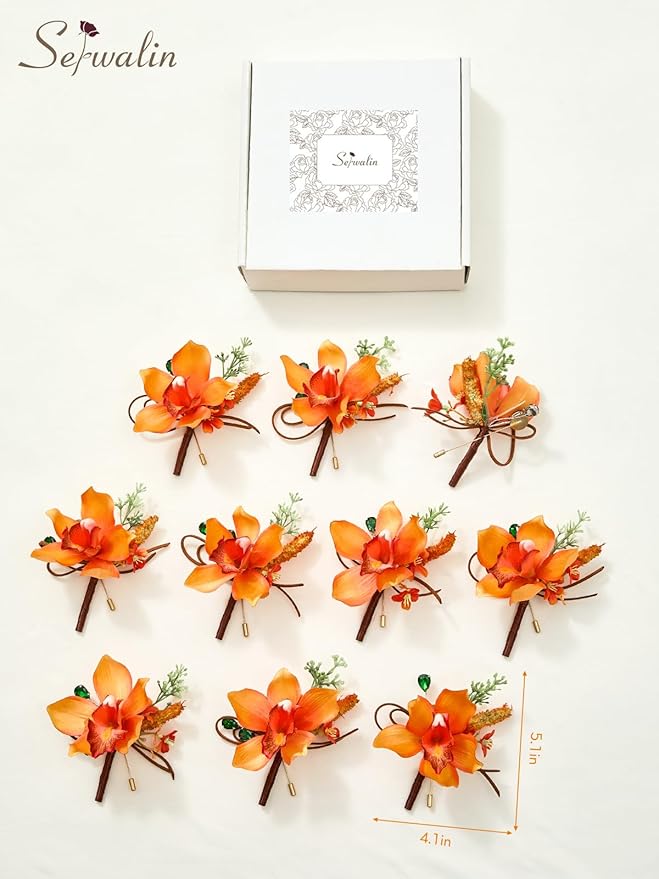 Serwalin 10Pcs Boutonniere for Men, Artificial Flowers for Wedding Decor Prom - Image 8
